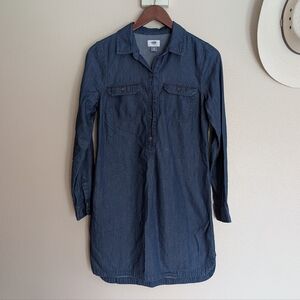 Old Navy Dark Blue Chambray Denim Shirt dress Size XS Long Sleeves
